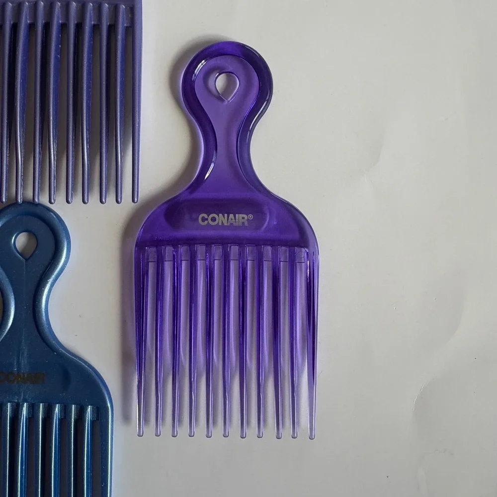VTG Conair Hair Pick Set 8PC Lot Blue Glitter Purple Black Pro Styling Lift Comb